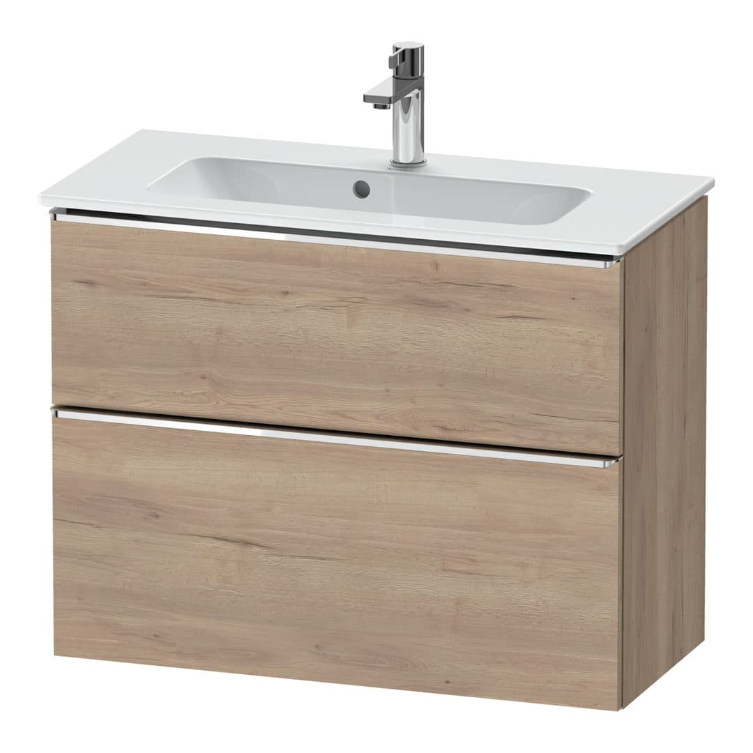 Duravit D-Neo – Έπιπλο Νιπτήρα – 810 mm, 2 συρτάρια, νιπτήρας κέντρο, Compact, Chrome High Gloss – Marbled Oak Matt, Decor (DE4369010550000)