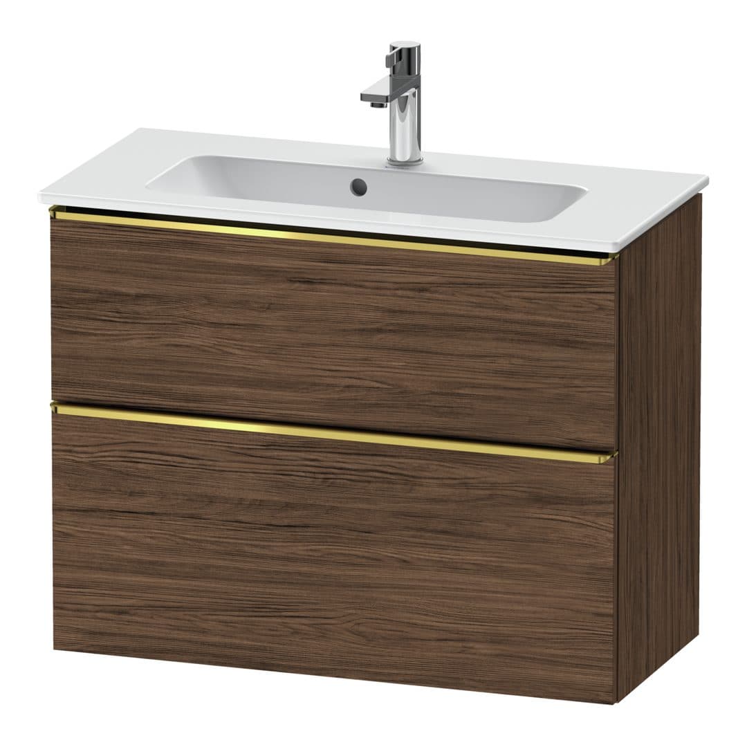 Duravit D-Neo – Έπιπλο Νιπτήρα – 810 mm, 2 συρτάρια, νιπτήρας κέντρο, Compact, Gold Polished – Walnut dark Matt, Decor (DE4369034210000)