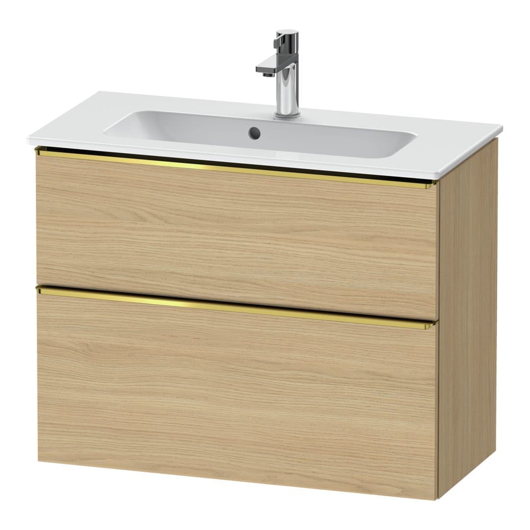 Duravit D-Neo – Έπιπλο Νιπτήρα – 810 mm, 2 συρτάρια, νιπτήρας κέντρο, Compact, Gold Polished – Natural oak, Decor (DE4369034300000)
