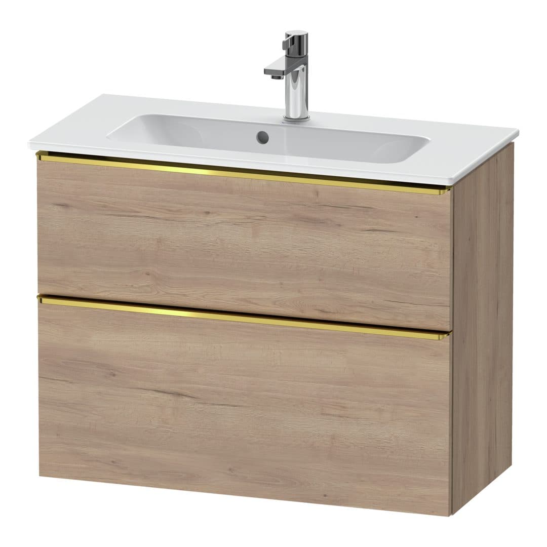 Duravit D-Neo – Έπιπλο Νιπτήρα – 810 mm, 2 συρτάρια, νιπτήρας κέντρο, Compact, Gold Polished – Marbled Oak Matt, Decor (DE4369034550000)