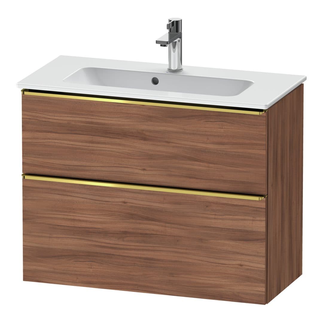 Duravit D-Neo – Έπιπλο Νιπτήρα – 810 mm, 2 συρτάρια, νιπτήρας κέντρο, Compact, Gold Polished – Walnut Matt, Decor (DE4369034790000)