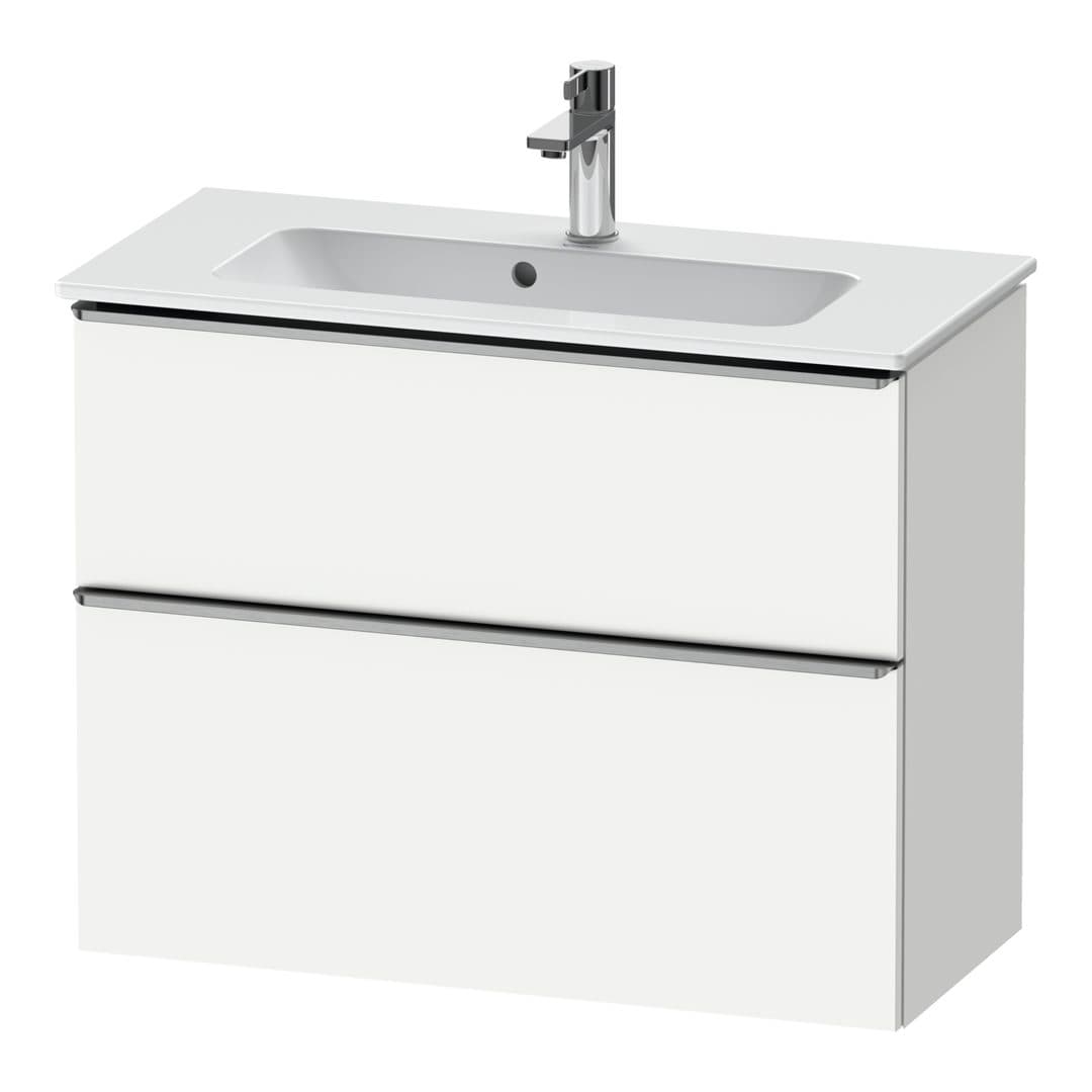 Duravit D-Neo – Έπιπλο Νιπτήρα – 810 mm, 2 συρτάρια, νιπτήρας κέντρο, Compact, Stainless steel Brushed – White Matt, Decor (DE4369070180000)