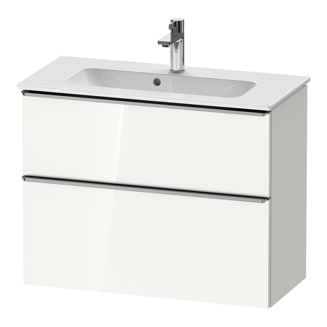 Duravit D-Neo – Έπιπλο Νιπτήρα – 810 mm, 2 συρτάρια, νιπτήρας κέντρο, Compact, Stainless steel Brushed – White High Gloss, Decor (DE4369070220000)