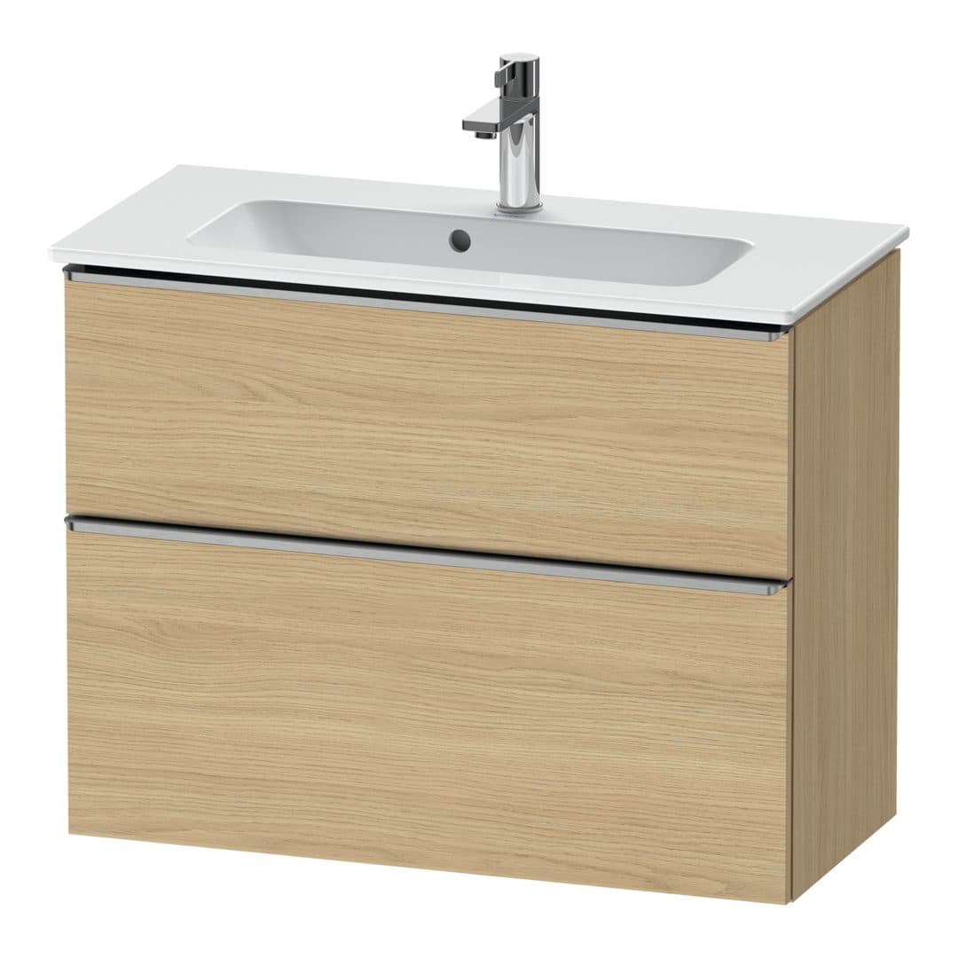 Duravit D-Neo – Έπιπλο Νιπτήρα – 810 mm, 2 συρτάρια, νιπτήρας κέντρο, Compact, Stainless steel Brushed – Natural oak, Decor (DE4369070300000)