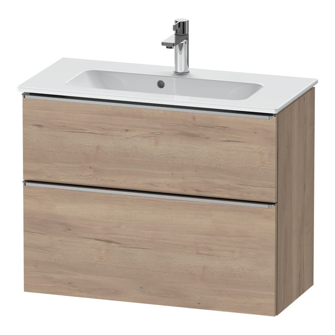Duravit D-Neo – Έπιπλο Νιπτήρα – 810 mm, 2 συρτάρια, νιπτήρας κέντρο, Compact, Stainless steel Brushed – Marbled Oak Matt, Decor (DE4369070550000)