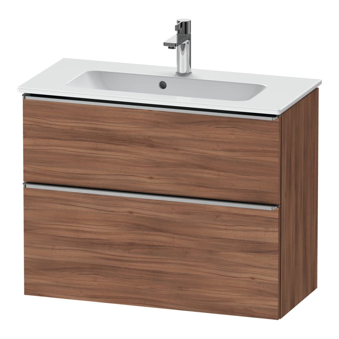 Duravit D-Neo – Έπιπλο Νιπτήρα – 810 mm, 2 συρτάρια, νιπτήρας κέντρο, Compact, Stainless steel Brushed – Walnut Matt, Decor (DE4369070790000)
