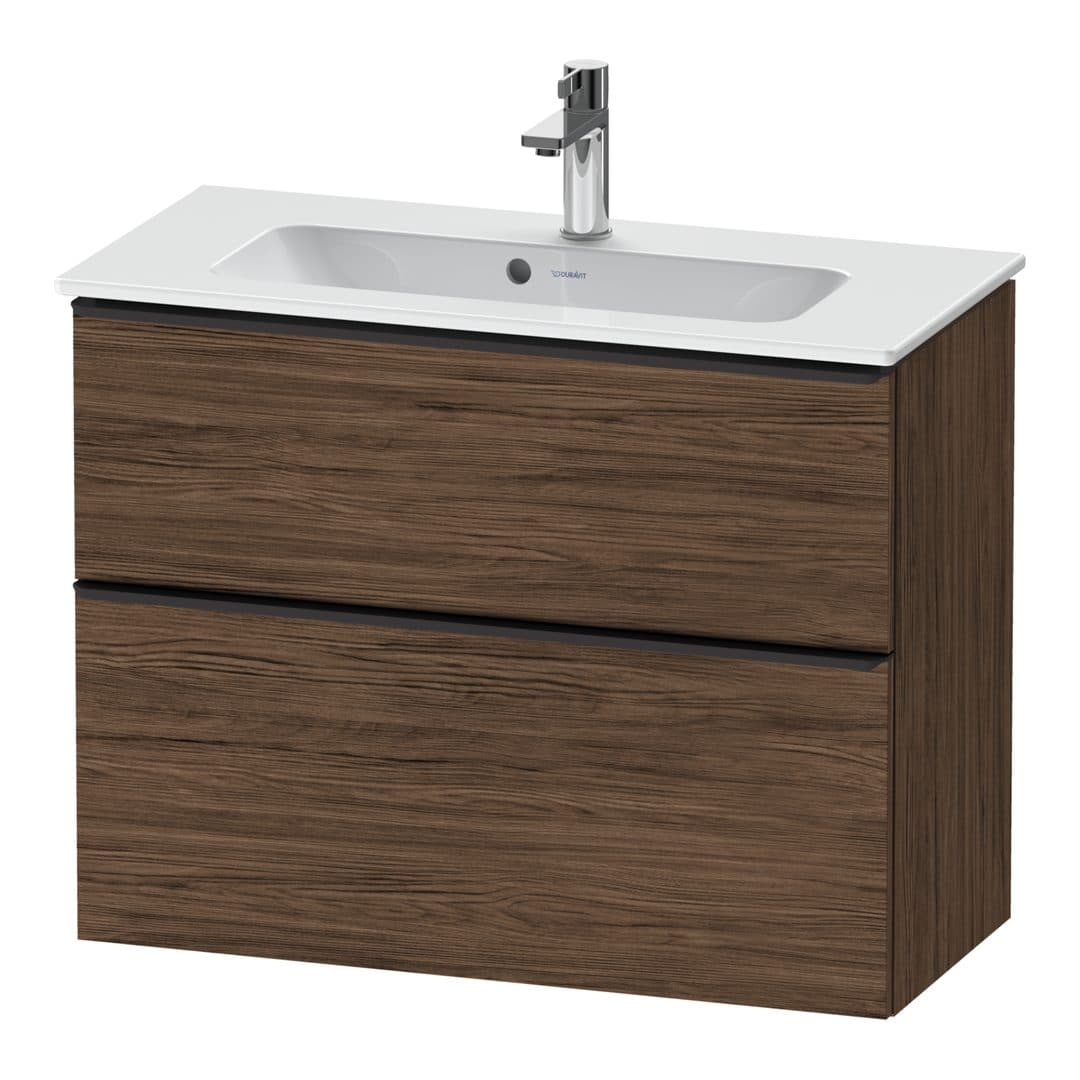 Duravit D-Neo – Έπιπλο Νιπτήρα – 810 mm, 2 συρτάρια, νιπτήρας κέντρο, Compact, Diamond black Matt – Walnut dark Matt, Decor (DE43690BD210000)