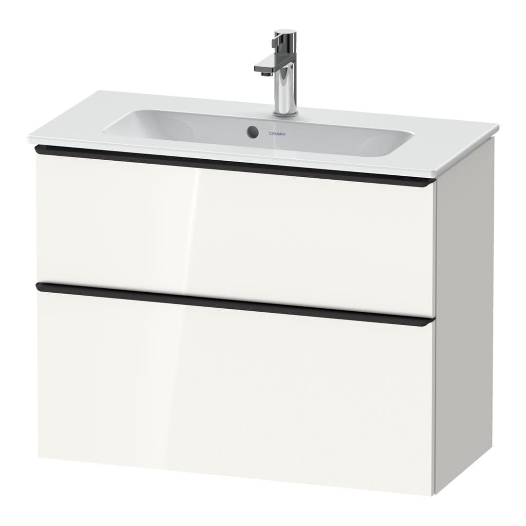 Duravit D-Neo – Έπιπλο Νιπτήρα – 810 mm, 2 συρτάρια, νιπτήρας κέντρο, Compact, Diamond black Matt – White High Gloss, Decor (DE43690BD220000)