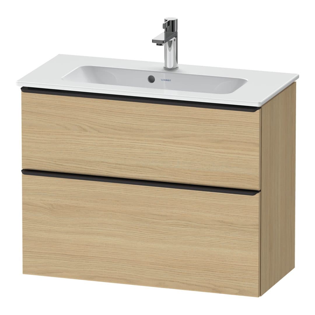 Duravit D-Neo – Έπιπλο Νιπτήρα – 810 mm, 2 συρτάρια, νιπτήρας κέντρο, Compact, Diamond black Matt – Natural oak, Decor (DE43690BD300000)