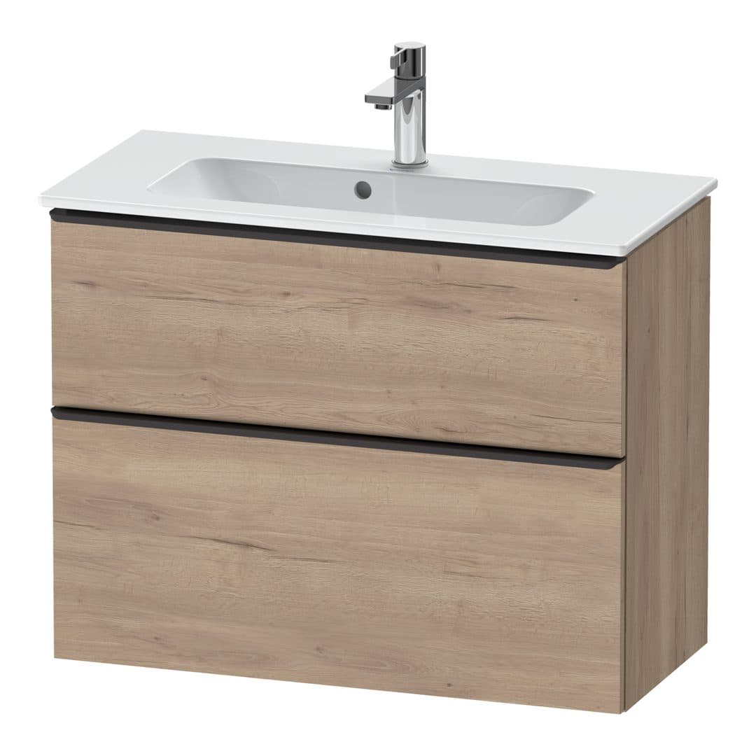 Duravit D-Neo – Έπιπλο Νιπτήρα – 810 mm, 2 συρτάρια, νιπτήρας κέντρο, Compact, Diamond black Matt – Marbled Oak Matt, Decor (DE43690BD550000)