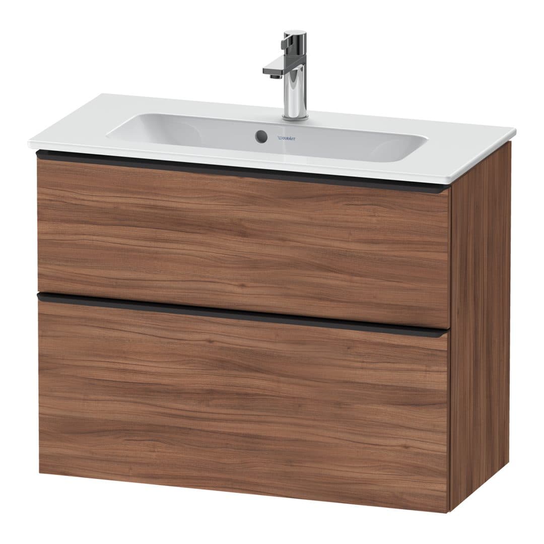 Duravit D-Neo – Έπιπλο Νιπτήρα – 810 mm, 2 συρτάρια, νιπτήρας κέντρο, Compact, Diamond black Matt – Walnut Matt, Decor (DE43690BD790000)