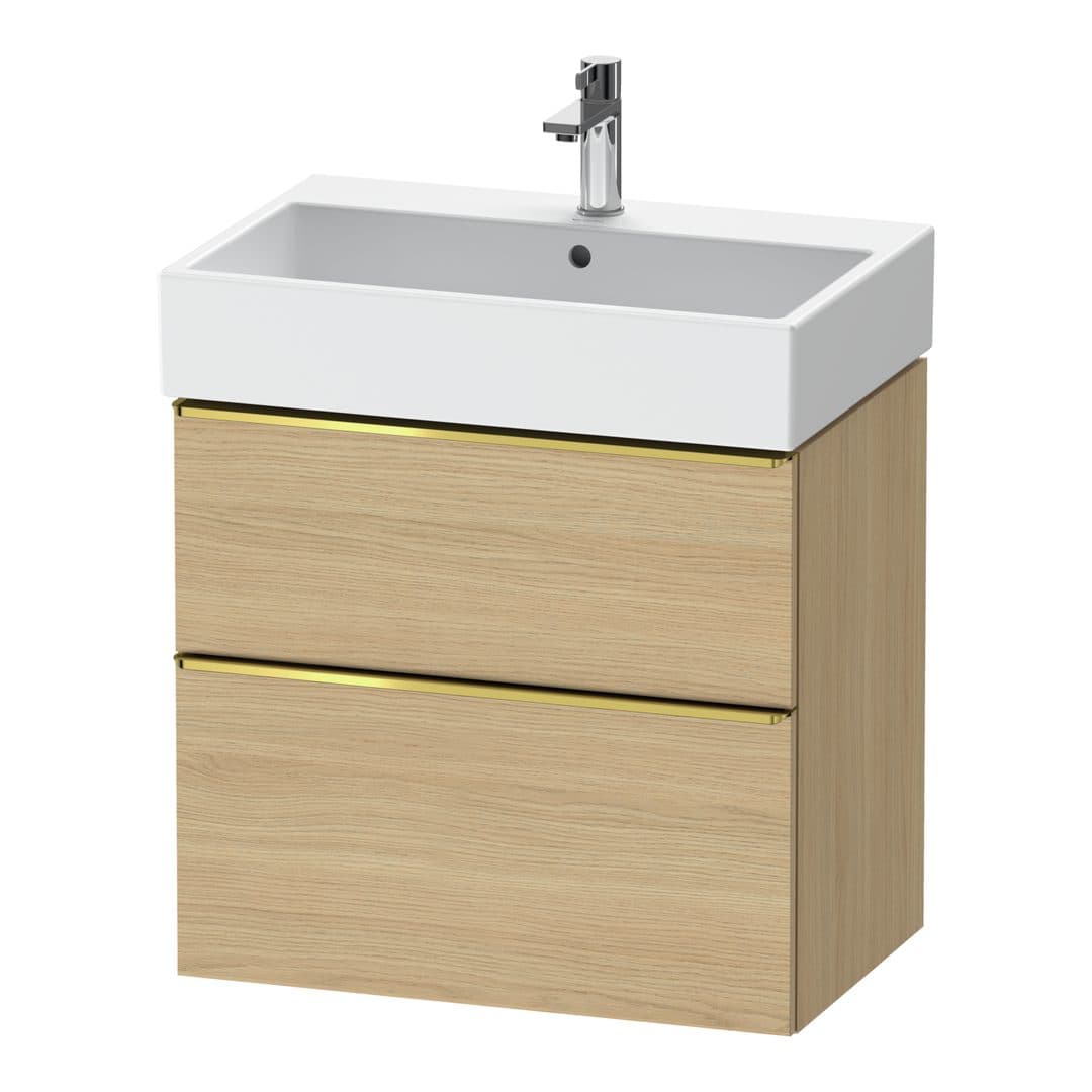 Duravit D-Neo – Έπιπλο Νιπτήρα – 684 mm, 2 συρτάρια, νιπτήρας κέντρο, Gold Polished – Natural oak, Decor (DE4372034300000)