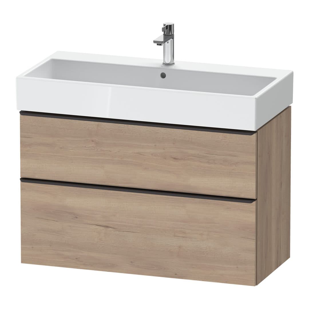 Duravit D-Neo – Έπιπλο Νιπτήρα – 984 mm, 2 συρτάρια, νιπτήρας κέντρο, 984 x 442 x 625 mm, Diamond black Matt – Marbled Oak Matt, Decor (DE43740BD550000)