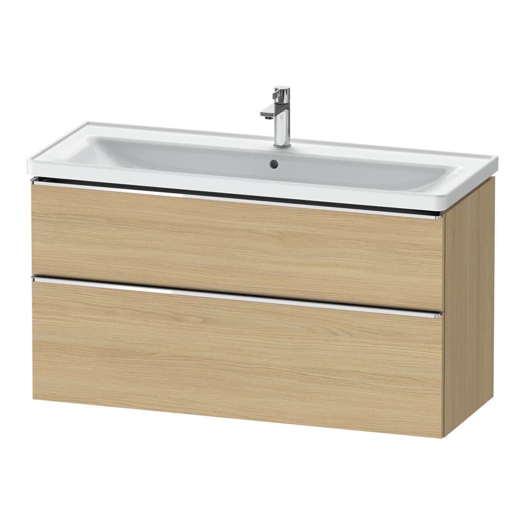 Duravit D-Neo – Έπιπλο Νιπτήρα – 1184 mm, 2 συρτάρια, νιπτήρας κέντρο, 1184 x 452 x 625 mm, Chrome High Gloss – Natural oak, Decor (DE4391010300000)
