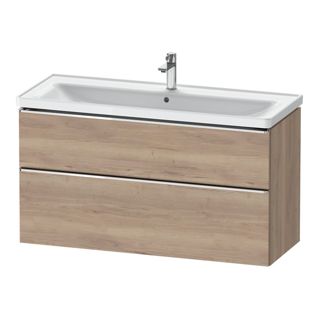 Duravit D-Neo – Έπιπλο Νιπτήρα – 1184 mm, 2 συρτάρια, νιπτήρας κέντρο, 1184 x 452 x 625 mm, Chrome High Gloss – Marbled Oak Matt, Decor (DE4391010550000)