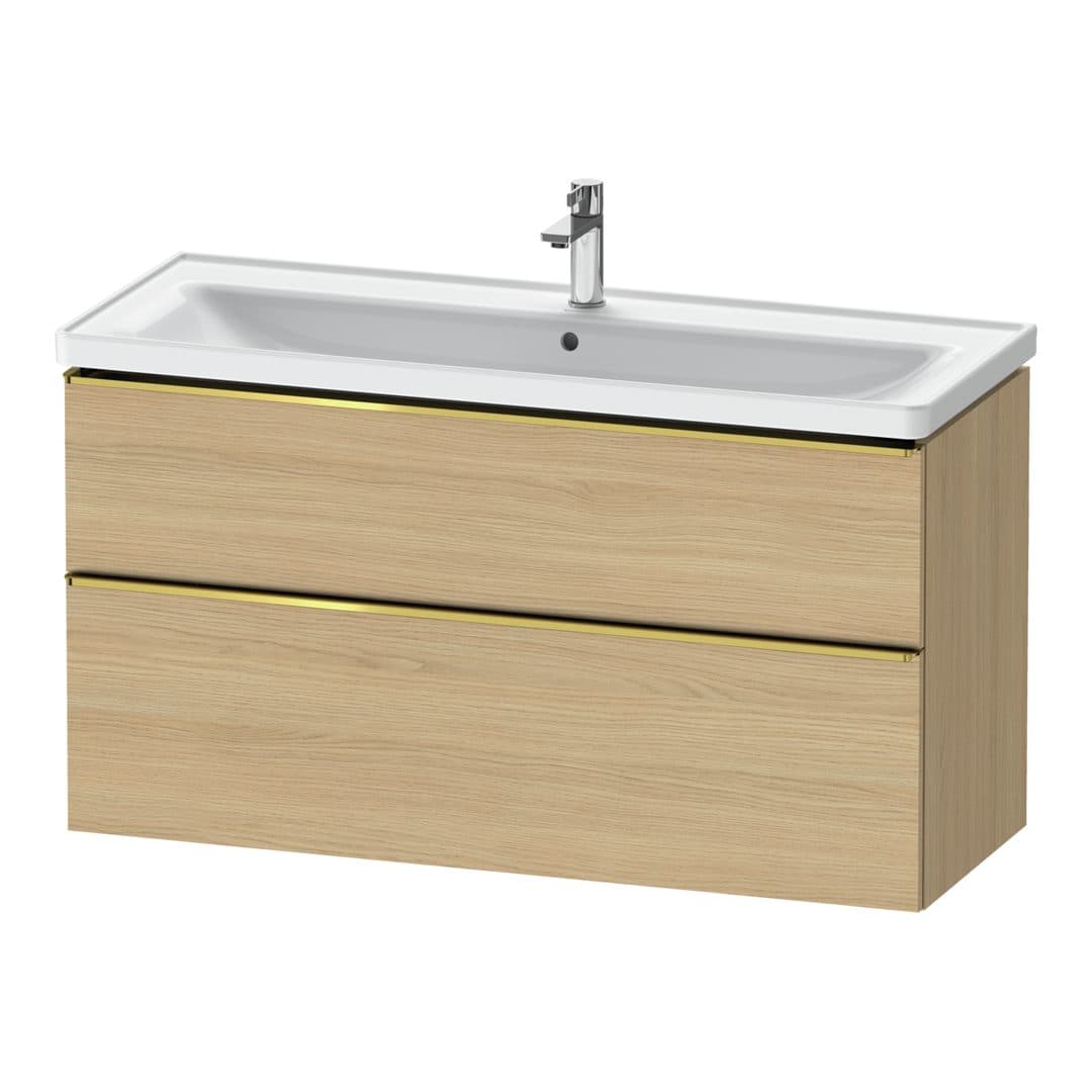 Duravit D-Neo – Έπιπλο Νιπτήρα – 1184 mm, 2 συρτάρια, νιπτήρας κέντρο, 1184 x 452 x 625 mm, Gold Polished – Natural oak, Decor (DE4391034300000)