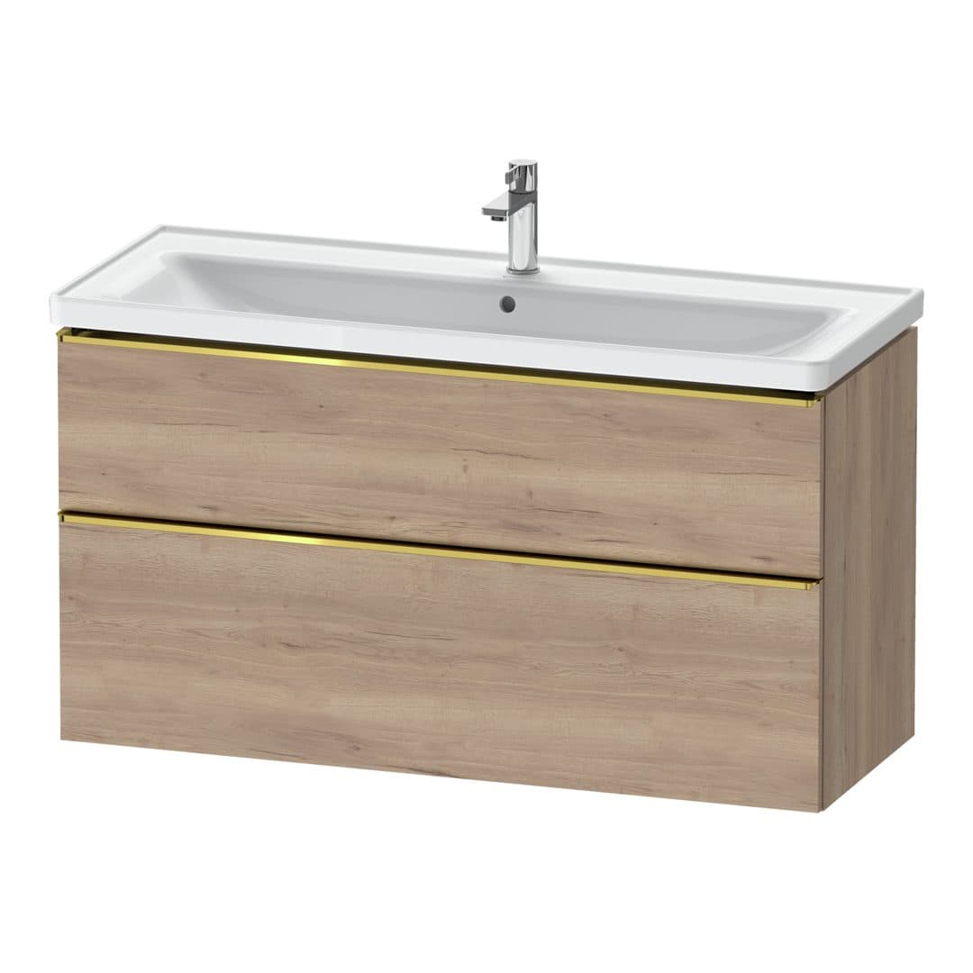 Duravit D-Neo – Έπιπλο Νιπτήρα – 1184 mm, 2 συρτάρια, νιπτήρας κέντρο, 1184 x 452 x 625 mm, Gold Polished – Marbled Oak Matt, Decor (DE4391034550000)