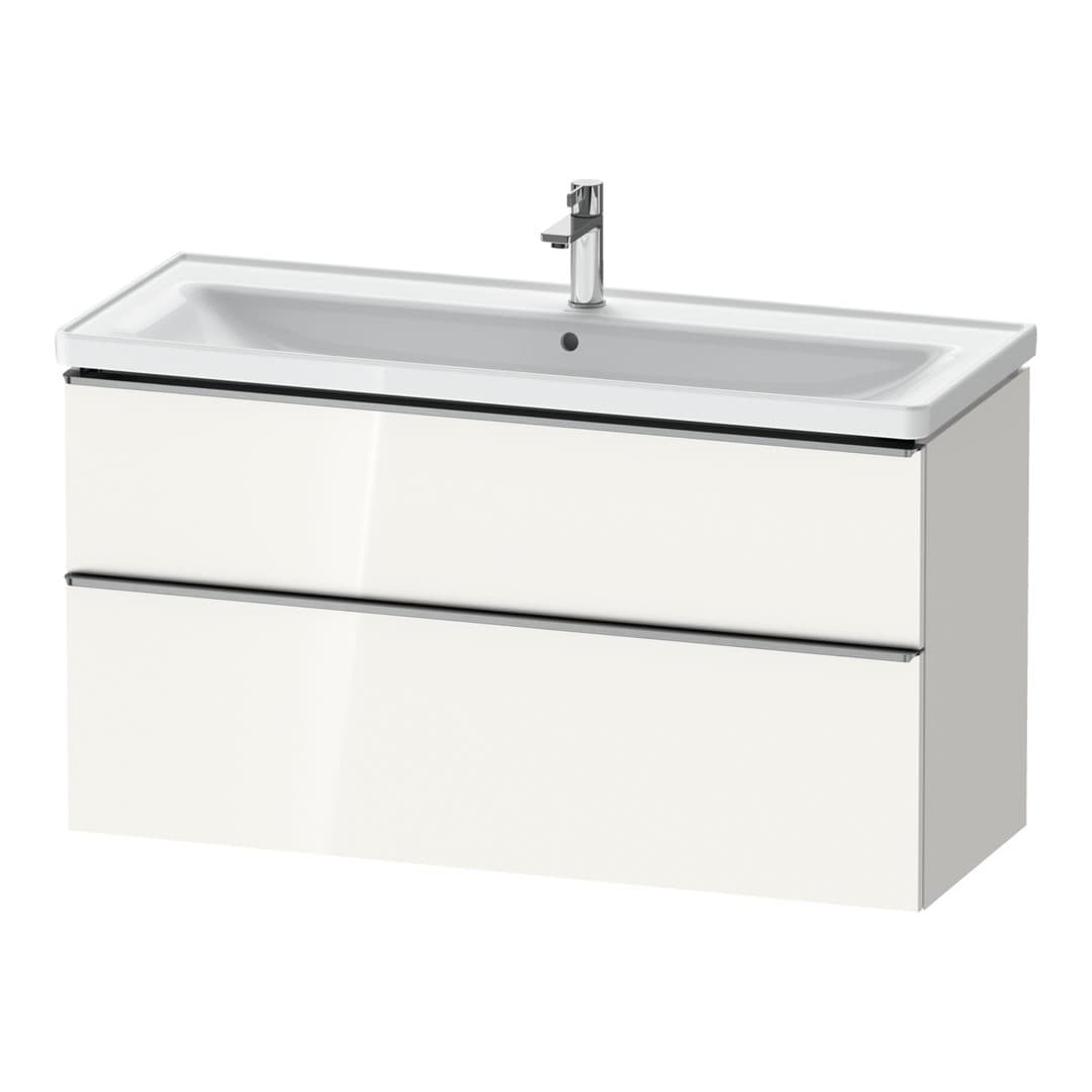 Duravit D-Neo – Έπιπλο Νιπτήρα – 1184 mm, 2 συρτάρια, νιπτήρας κέντρο, 1184 x 452 x 625 mm, Stainless steel Brushed – White High Gloss, Decor (DE4391070220000)