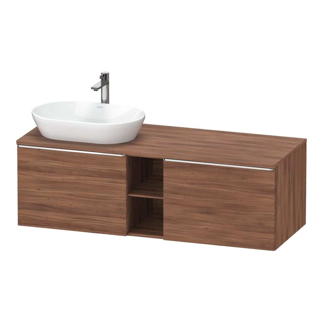 Duravit D-Neo – Έπιπλο Νιπτήρα – 1400 mm, για κονσόλα, 2 συρτάρια, νιπτήρας αριστερά, Chrome High Gloss – Walnut Matt, Decor (DE4950L10790000)