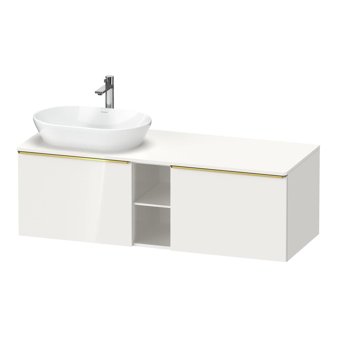 Duravit D-Neo – Έπιπλο Νιπτήρα – 1400 mm, για κονσόλα, 2 συρτάρια, νιπτήρας αριστερά, Gold Polished – White High Gloss, Decor (DE4950L34220000)