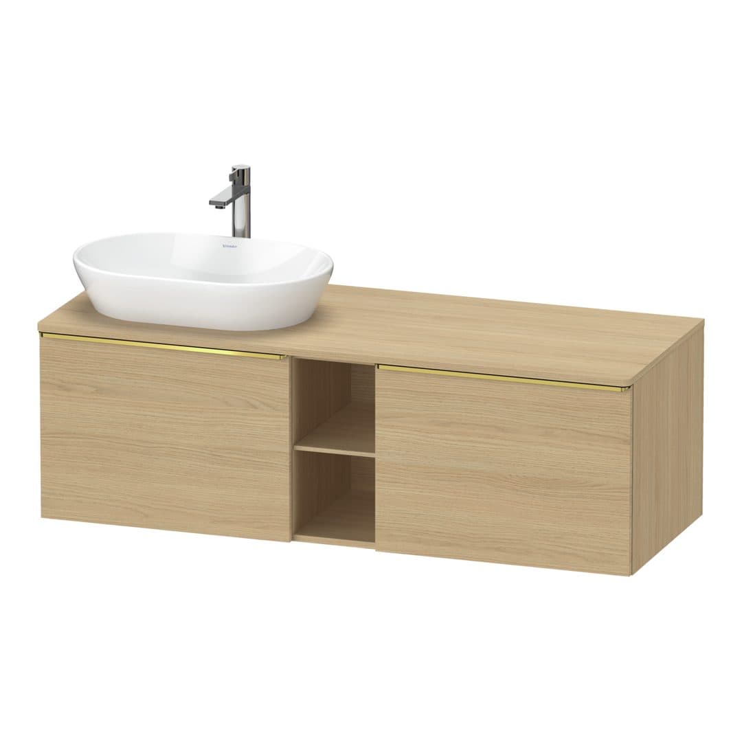Duravit D-Neo – Έπιπλο Νιπτήρα – 1400 mm, για κονσόλα, 2 συρτάρια, νιπτήρας αριστερά, Gold Polished – Natural oak, Decor (DE4950L34300000)