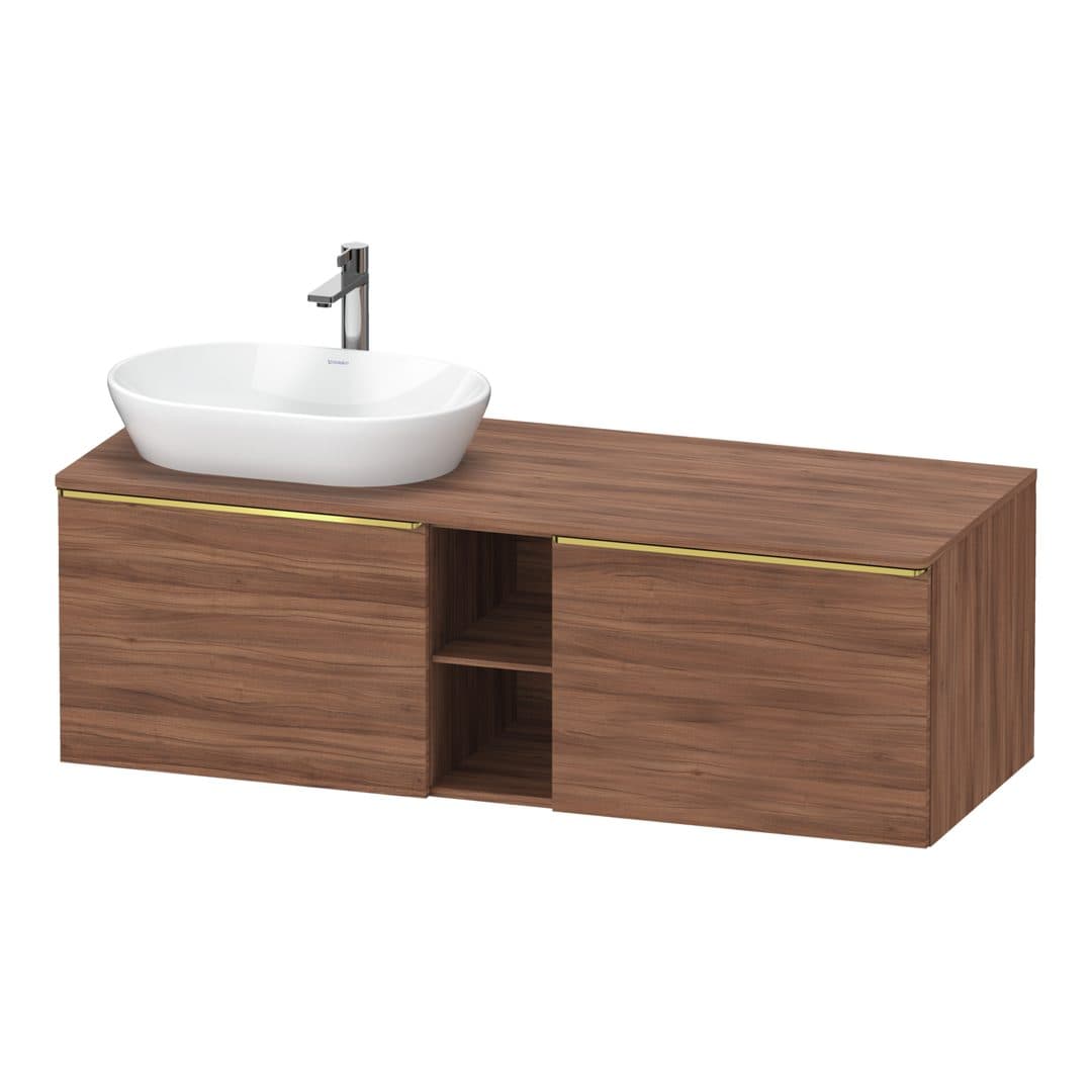 Duravit D-Neo – Έπιπλο Νιπτήρα – 1400 mm, για κονσόλα, 2 συρτάρια, νιπτήρας αριστερά, Gold Polished – Walnut Matt, Decor (DE4950L34790000)