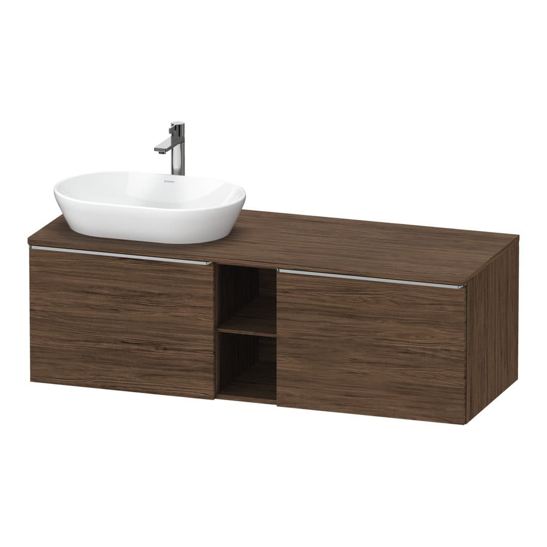 Duravit D-Neo – Έπιπλο Νιπτήρα – 1400 mm, για κονσόλα, 2 συρτάρια, νιπτήρας αριστερά, Stainless steel Brushed – Walnut dark Matt, Decor (DE4950L70210000)