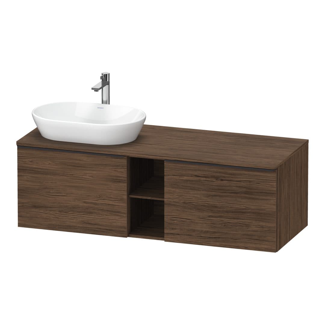 Duravit D-Neo – Έπιπλο Νιπτήρα – 1400 mm, για κονσόλα, 2 συρτάρια, νιπτήρας αριστερά, Diamond black Matt – Walnut dark Matt, Decor (DE4950LBD210000)