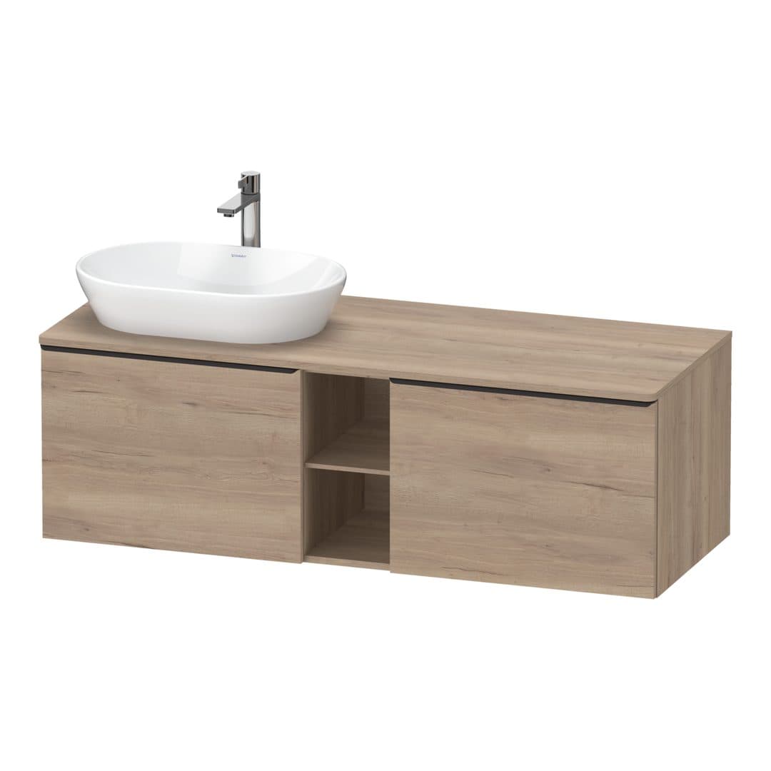 Duravit D-Neo – Έπιπλο Νιπτήρα – 1400 mm, για κονσόλα, 2 συρτάρια, νιπτήρας αριστερά, Diamond black Matt – Marbled Oak Matt, Decor (DE4950LBD550000)