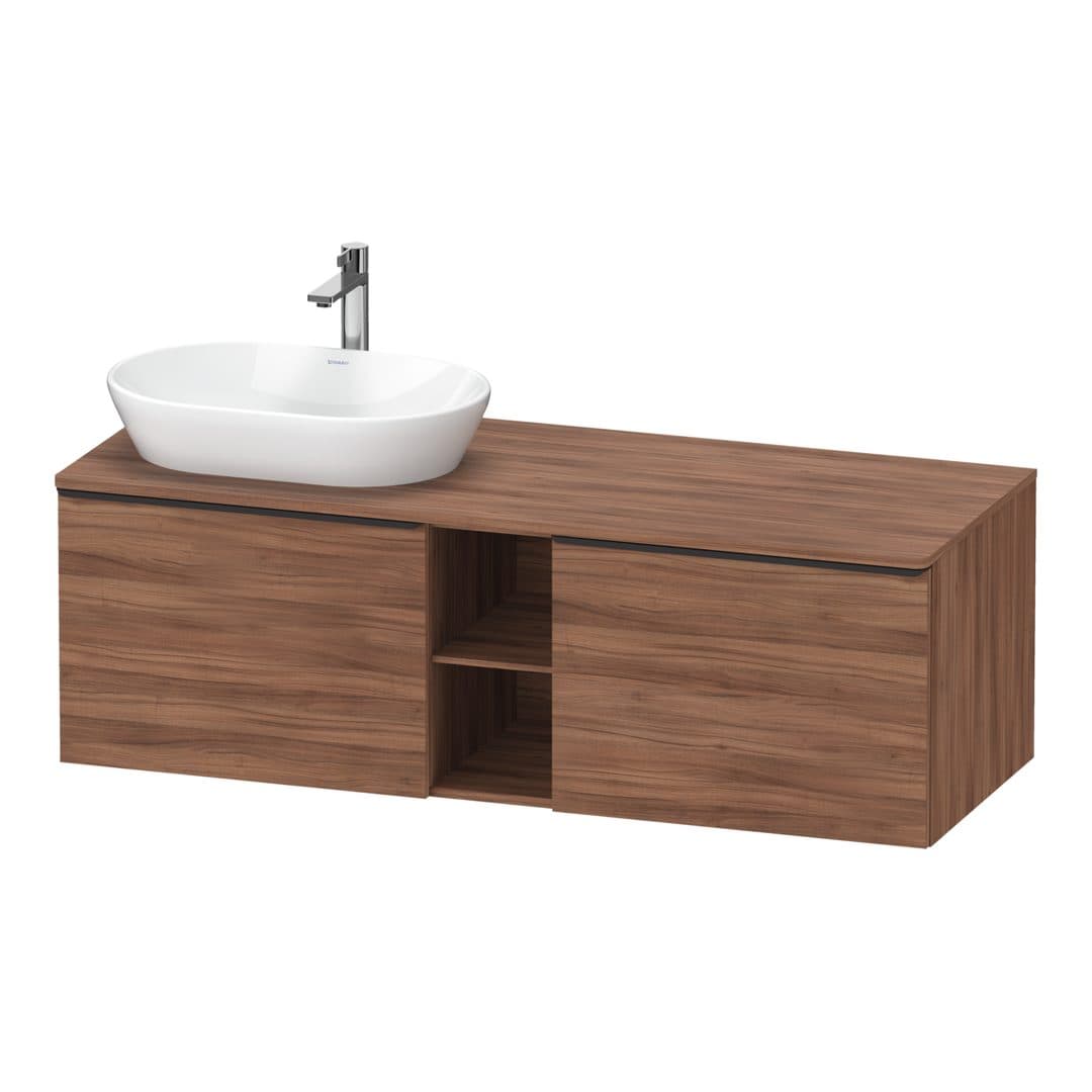 Duravit D-Neo – Έπιπλο Νιπτήρα – 1400 mm, για κονσόλα, 2 συρτάρια, νιπτήρας αριστερά, Diamond black Matt – Walnut Matt, Decor (DE4950LBD790000)