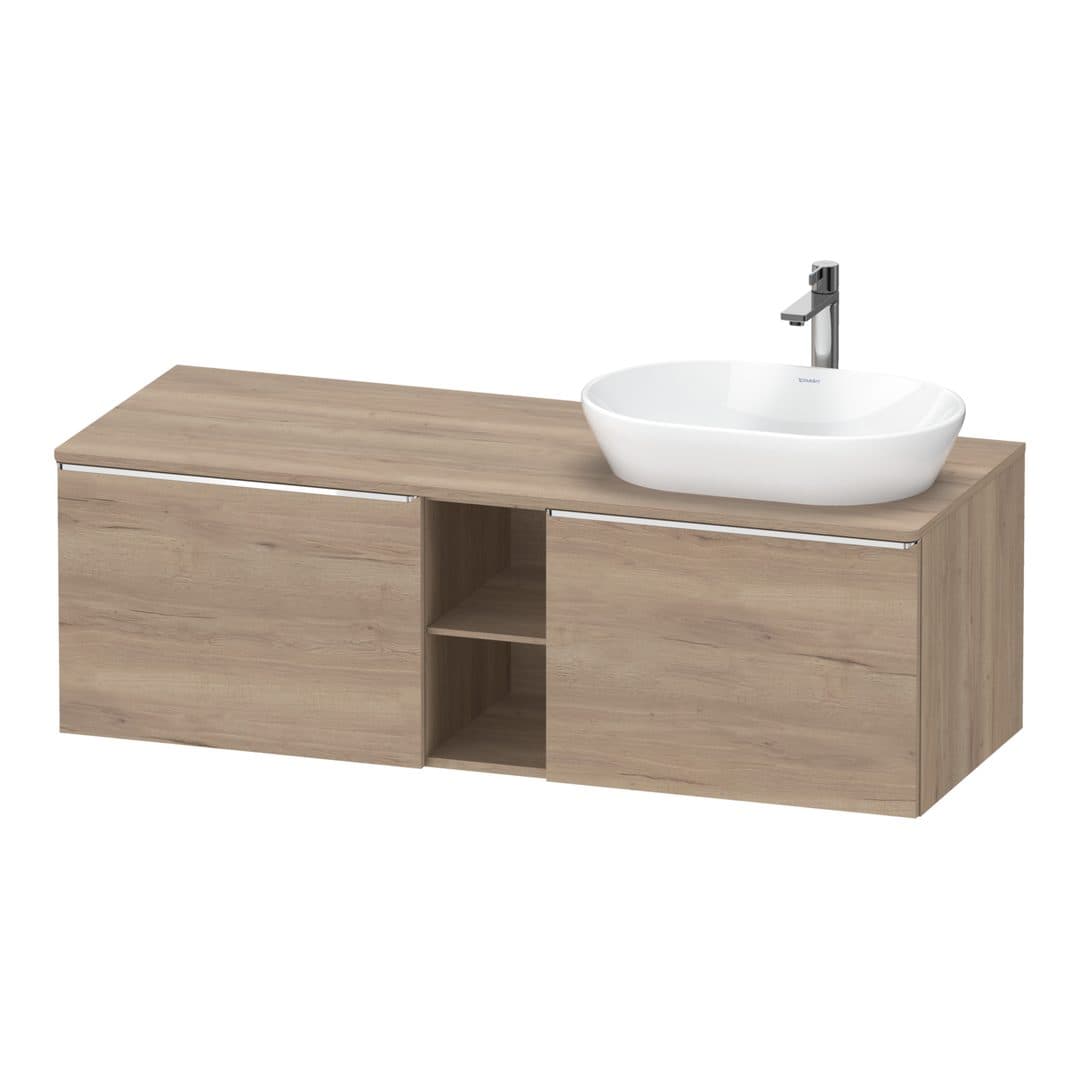 Duravit D-Neo – Έπιπλο Νιπτήρα – 1400 mm, για κονσόλα, 2 συρτάρια, νιπτήρας δεξιά, Chrome High Gloss – Marbled Oak Matt, Decor (DE4950R10550000)