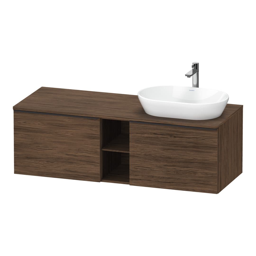 Duravit D-Neo – Έπιπλο Νιπτήρα – 1400 mm, για κονσόλα, 2 συρτάρια, νιπτήρας δεξιά, Diamond black Matt – Walnut dark Matt, Decor (DE4950RBD210000)