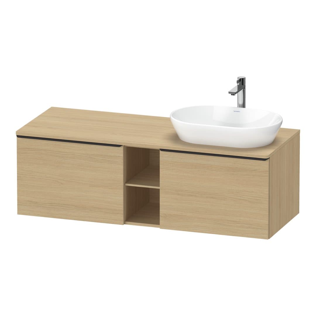 Duravit D-Neo – Έπιπλο Νιπτήρα – 1400 mm, για κονσόλα, 2 συρτάρια, νιπτήρας δεξιά, Diamond black Matt – Natural oak, Decor (DE4950RBD300000)