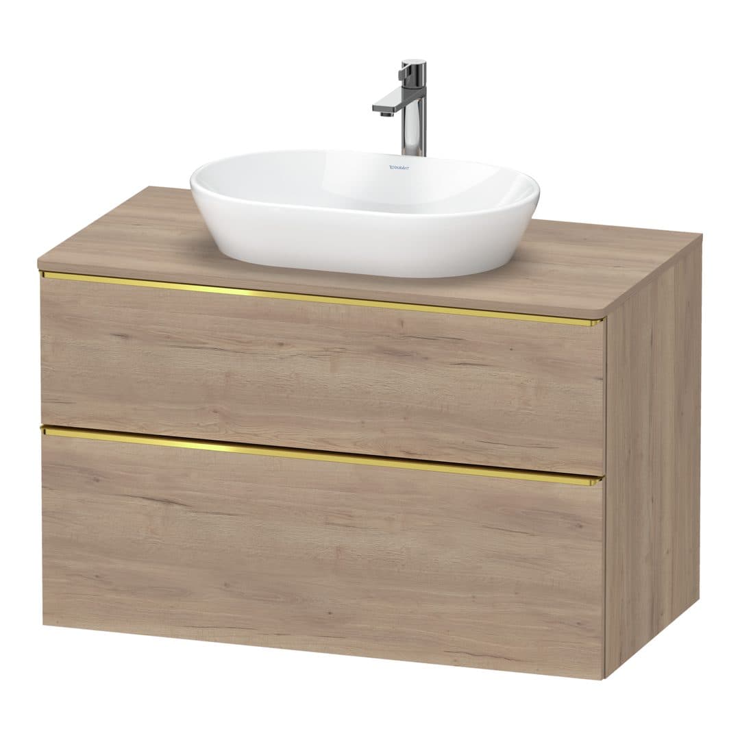 Duravit D-Neo – Έπιπλο Νιπτήρα – 1000 mm, για κονσόλα, 2 συρτάρια, νιπτήρας κέντρο, Gold Polished – Marbled Oak Matt, Decor (DE4968034550000)