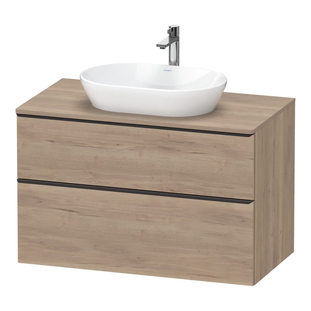 Duravit D-Neo – Έπιπλο Νιπτήρα – 1000 mm, για κονσόλα, 2 συρτάρια, νιπτήρας κέντρο, Diamond black Matt – Marbled Oak Matt, Decor (DE49680BD550000)