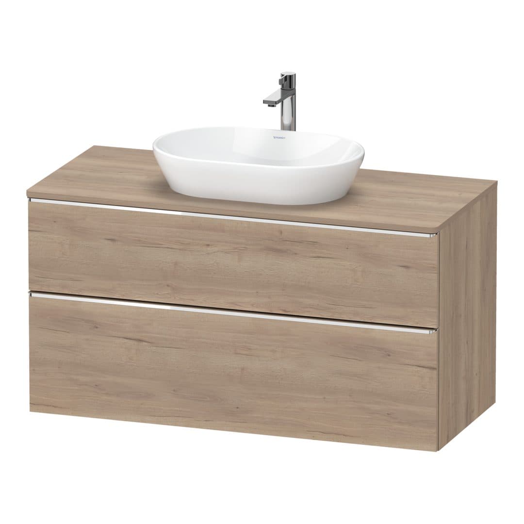 Duravit D-Neo – Έπιπλο Νιπτήρα – 1200 mm, για κονσόλα, 2 συρτάρια, νιπτήρας κέντρο, Chrome High Gloss – Marbled Oak Matt, Decor (DE4969010550000)