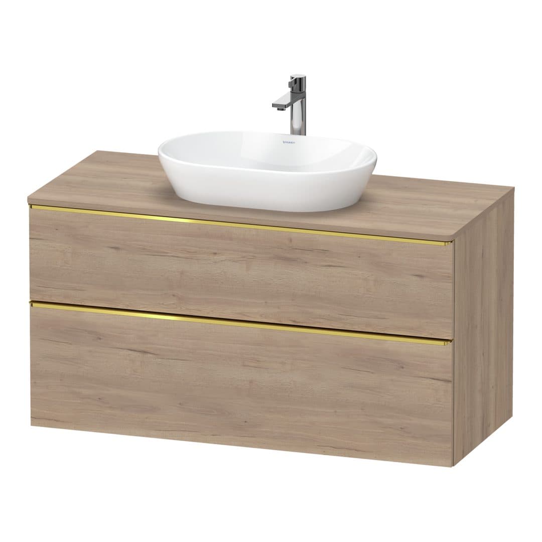 Duravit D-Neo – Έπιπλο Νιπτήρα – 1200 mm, για κονσόλα, 2 συρτάρια, νιπτήρας κέντρο, Gold Polished – Marbled Oak Matt, Decor (DE4969034550000)