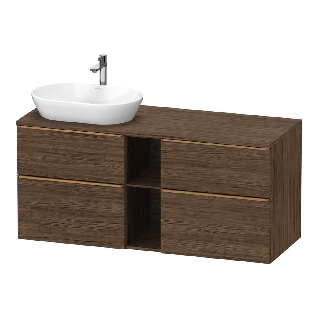 Duravit D-Neo – Έπιπλο Νιπτήρα – 1400 mm, για κονσόλα, 4 συρτάρια, νιπτήρας αριστερά, Bronze Brushed – Walnut dark Matt, Decor (DE4970L04210000)