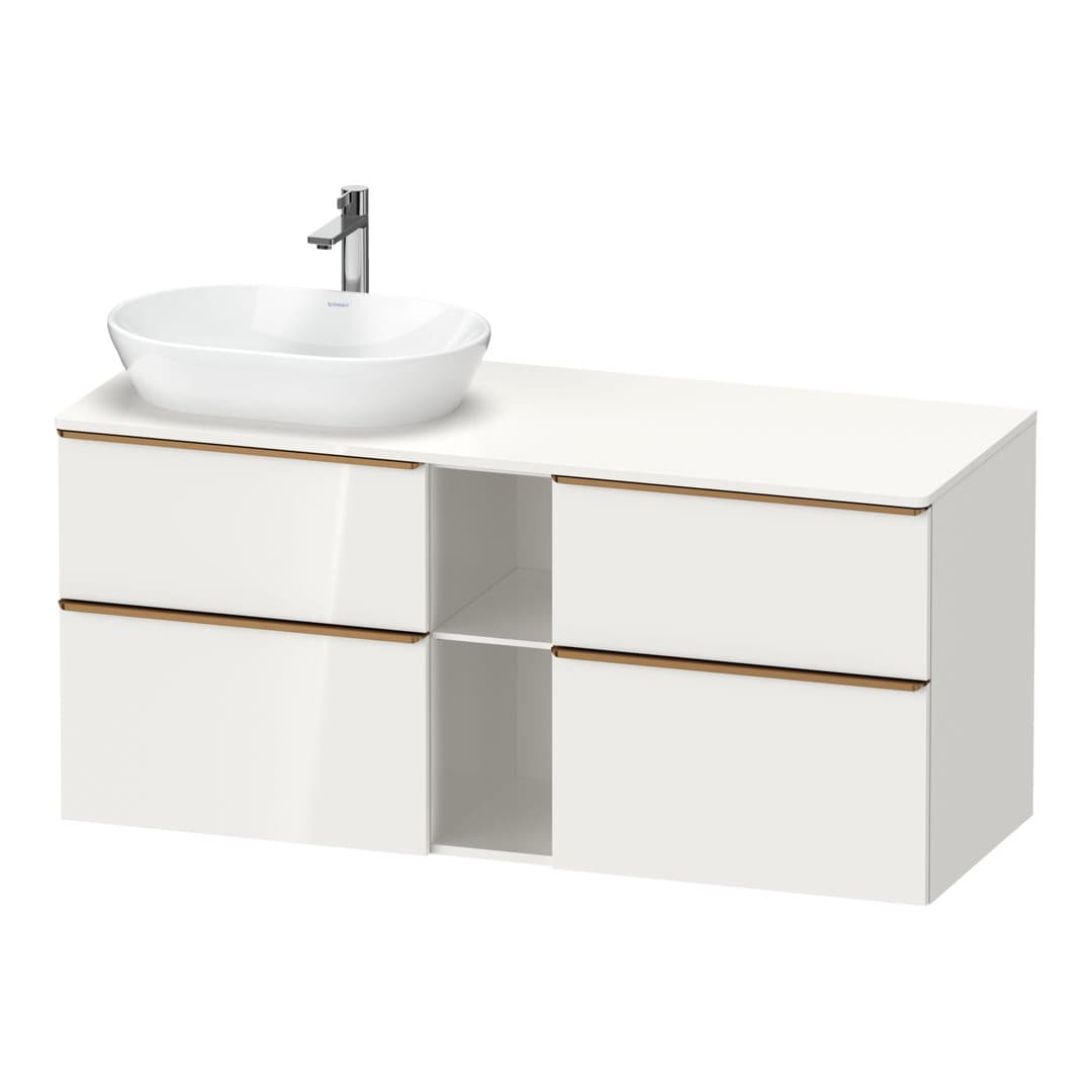 Duravit D-Neo – Έπιπλο Νιπτήρα – 1400 mm, για κονσόλα, 4 συρτάρια, νιπτήρας αριστερά, Bronze Brushed – White High Gloss, Decor (DE4970L04220000)