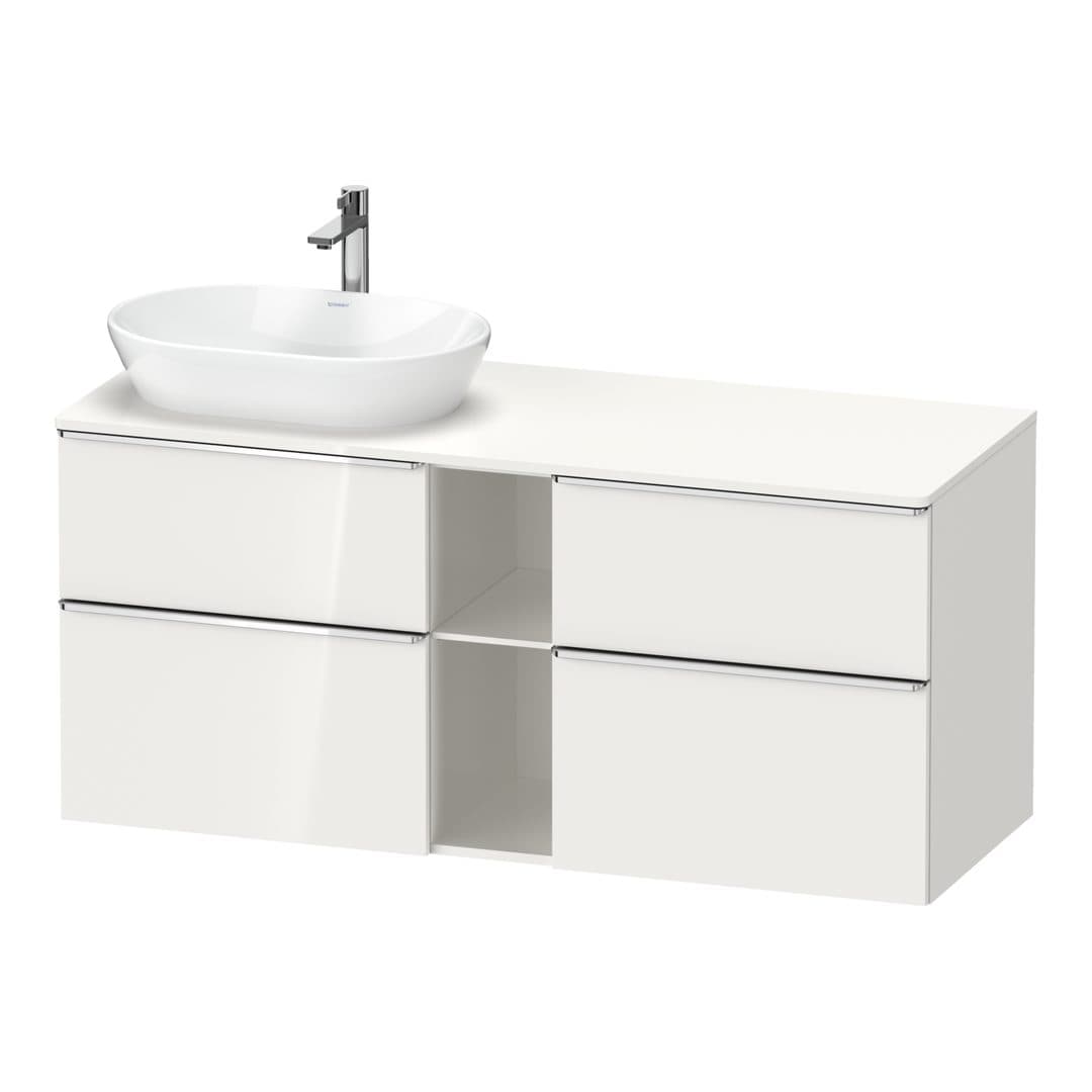 Duravit D-Neo – Έπιπλο Νιπτήρα – 1400 mm, για κονσόλα, 4 συρτάρια, νιπτήρας αριστερά, Chrome High Gloss – White High Gloss, Decor (DE4970L10220000)
