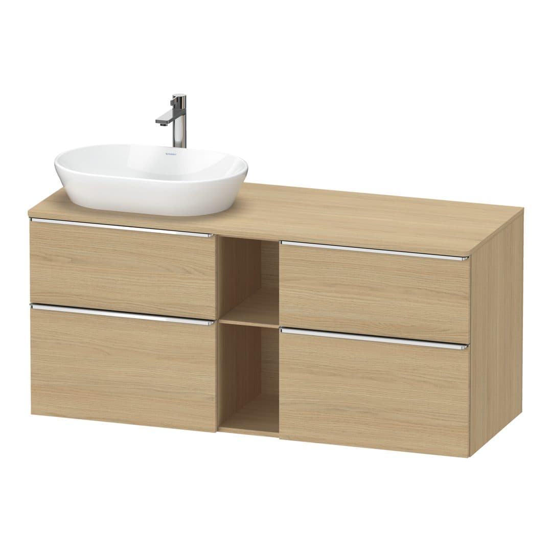 Duravit D-Neo – Έπιπλο Νιπτήρα – 1400 mm, για κονσόλα, 4 συρτάρια, νιπτήρας αριστερά, Chrome High Gloss – Natural oak, Decor (DE4970L10300000)