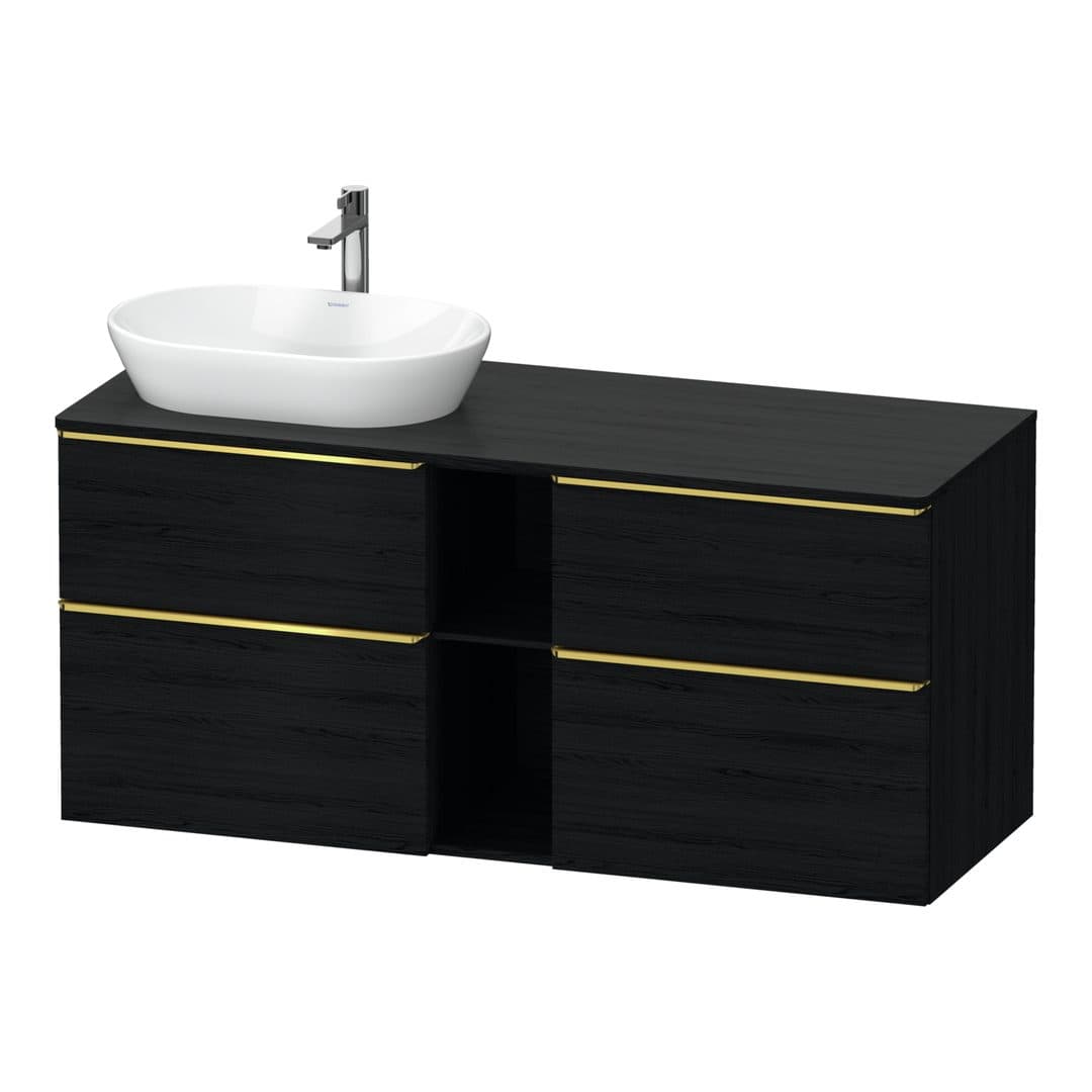 Duravit D-Neo – Έπιπλο Νιπτήρα – 1400 mm, για κονσόλα, 4 συρτάρια, νιπτήρας αριστερά, Gold Polished – Black oak Matt, Decor (DE4970L34160000)