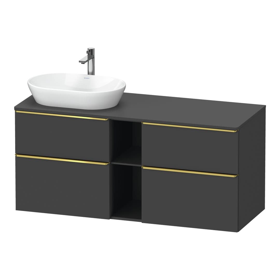 Duravit D-Neo – Έπιπλο Νιπτήρα – 1400 mm, για κονσόλα, 4 συρτάρια, νιπτήρας αριστερά, Gold Polished – Graphite Matt, Decor (DE4970L34490000)