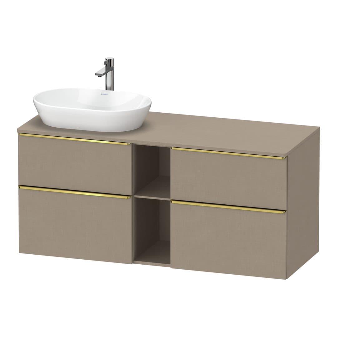 Duravit D-Neo – Έπιπλο Νιπτήρα – 1400 mm, για κονσόλα, 4 συρτάρια, νιπτήρας αριστερά, Gold Polished – Linen Matt, Decor (DE4970L34750000)