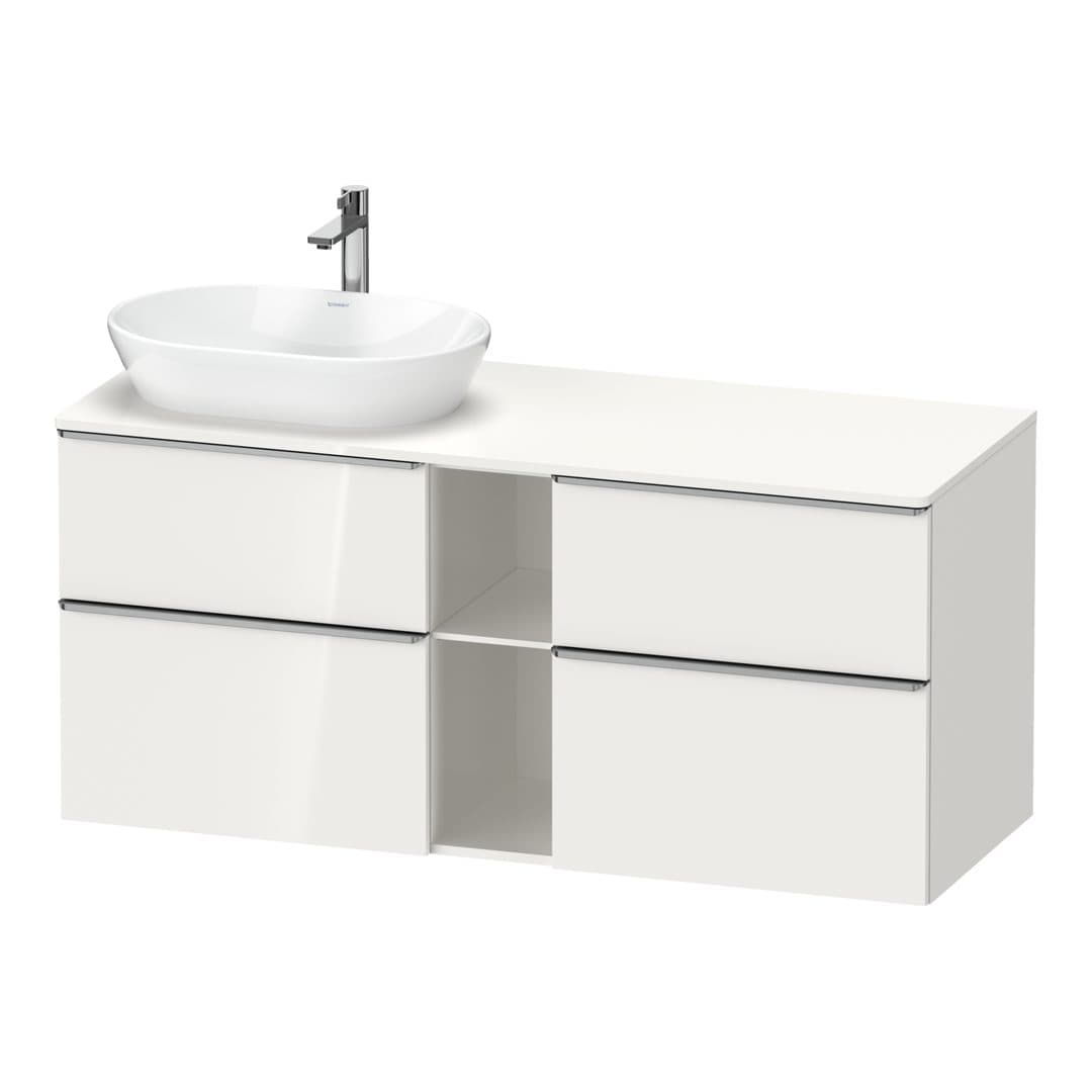 Duravit D-Neo – Έπιπλο Νιπτήρα – 1400 mm, για κονσόλα, 4 συρτάρια, νιπτήρας αριστερά, Stainless steel Brushed – White High Gloss, Decor (DE4970L70220000)