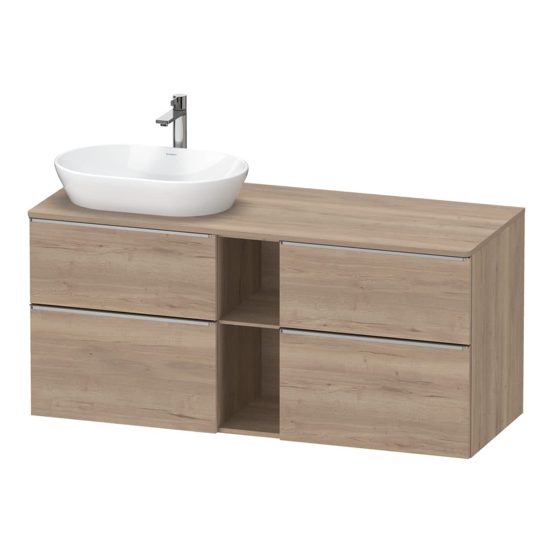 Duravit D-Neo – Έπιπλο Νιπτήρα – 1400 mm, για κονσόλα, 4 συρτάρια, νιπτήρας αριστερά, Stainless steel Brushed – Marbled Oak Matt, Decor (DE4970L70550000)