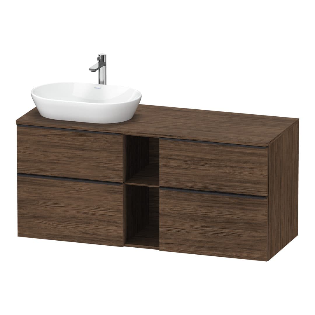 Duravit D-Neo – Έπιπλο Νιπτήρα – 1400 mm, για κονσόλα, 4 συρτάρια, νιπτήρας αριστερά, Diamond black Matt – Walnut dark Matt, Decor (DE4970LBD210000)