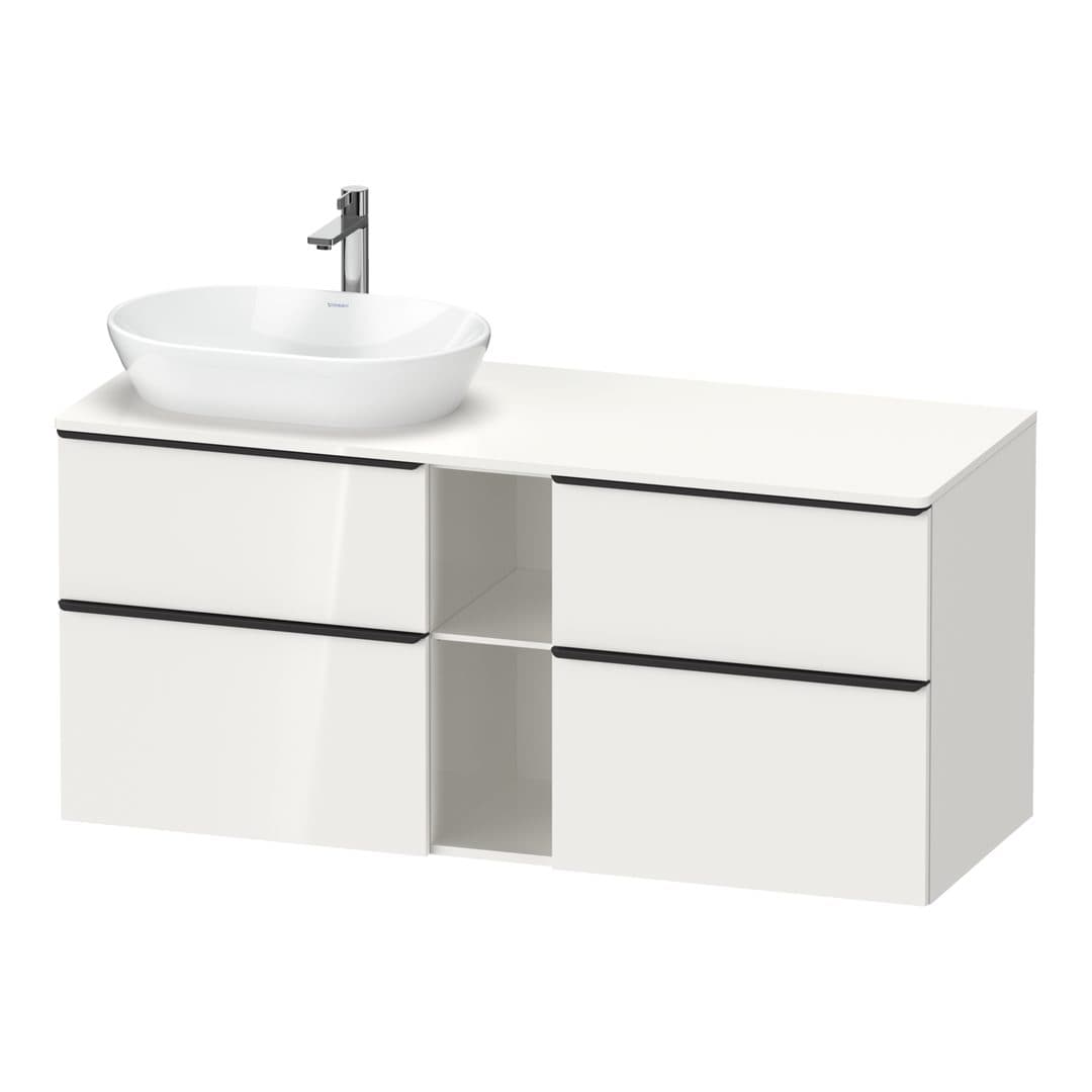 Duravit D-Neo – Έπιπλο Νιπτήρα – 1400 mm, για κονσόλα, 4 συρτάρια, νιπτήρας αριστερά, Diamond black Matt – White High Gloss, Decor (DE4970LBD220000)