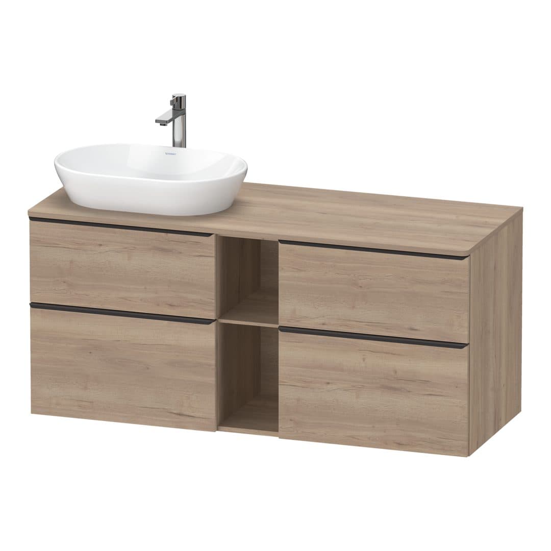 Duravit D-Neo – Έπιπλο Νιπτήρα – 1400 mm, για κονσόλα, 4 συρτάρια, νιπτήρας αριστερά, Diamond black Matt – Marbled Oak Matt, Decor (DE4970LBD550000)