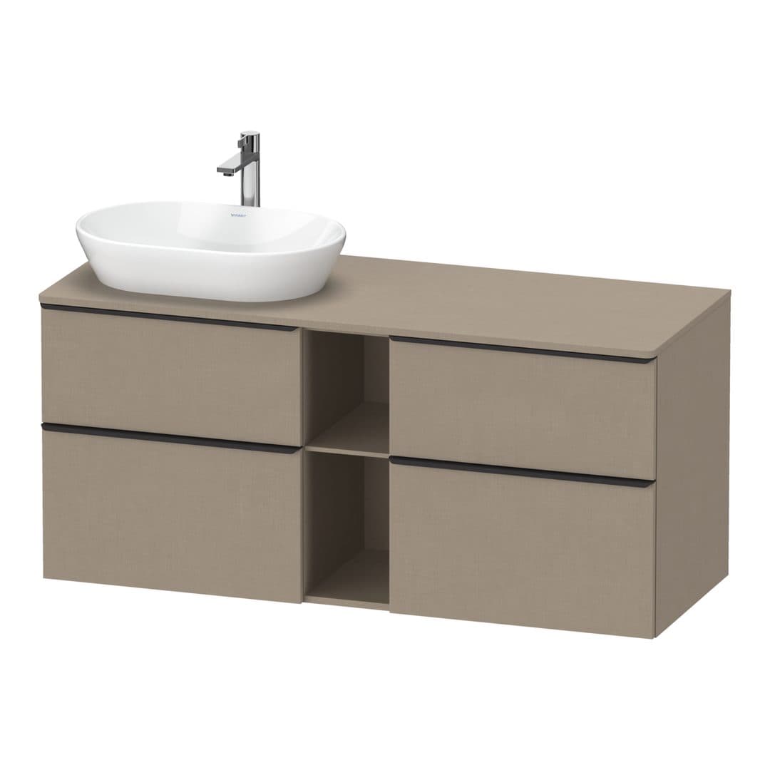 Duravit D-Neo – Έπιπλο Νιπτήρα – 1400 mm, για κονσόλα, 4 συρτάρια, νιπτήρας αριστερά, Diamond black Matt – Linen Matt, Decor (DE4970LBD750000)